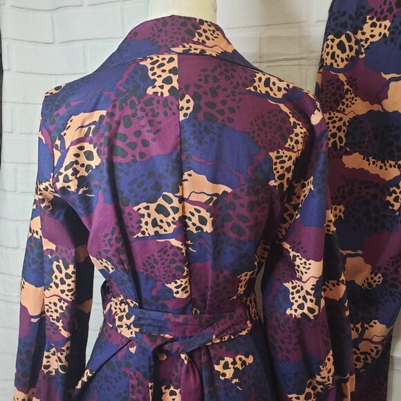 Bold & Beautiful D'iyanu Purple African Print Pant Suit womens M Wrap Blazer - Picture 9 of 12